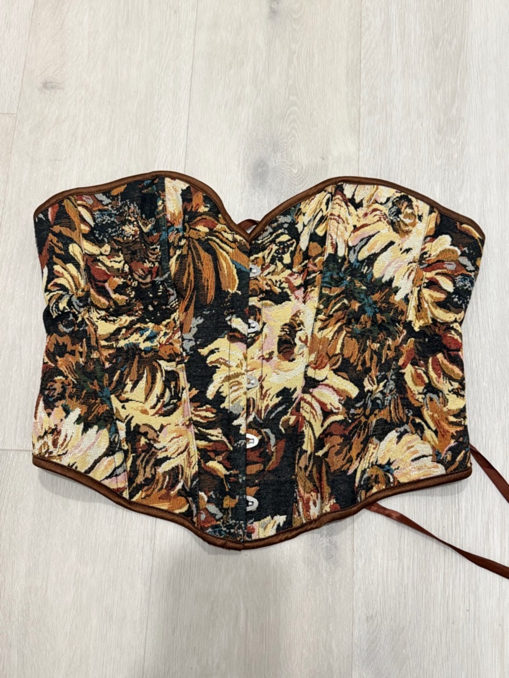 Floral Tapestry Corset Top in Brown